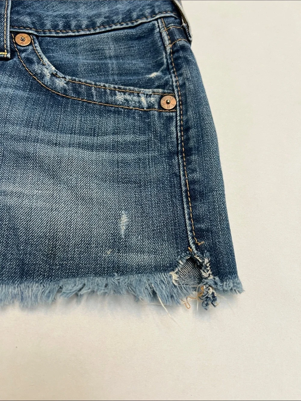 TRUE RELIGION Y2K MICRO MINI 10” MANDY MADE IN USA VTG FRAYED RAW HEM LOW RISE